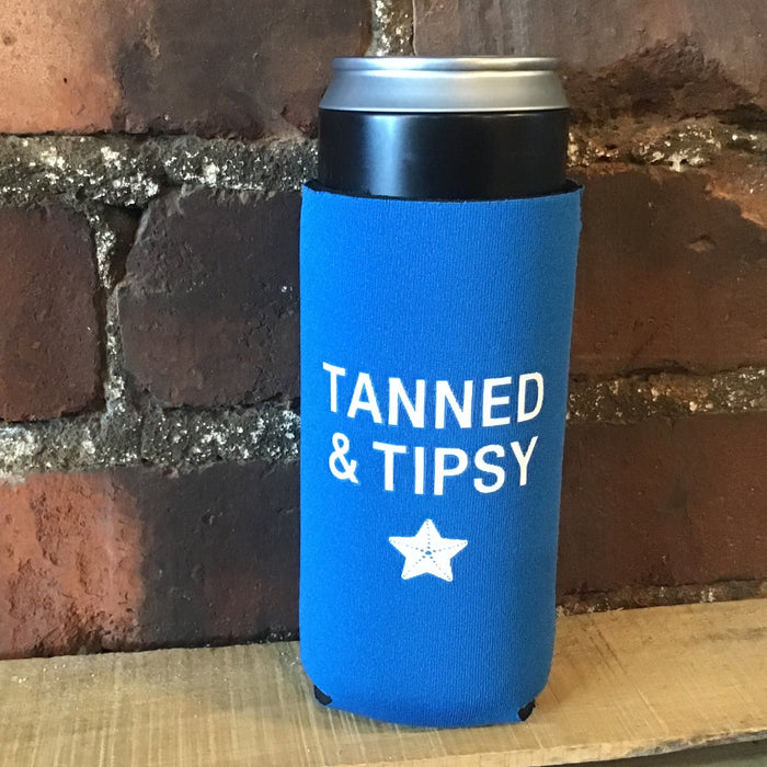 Tanned and Tipsy - Blue Slim Koozie