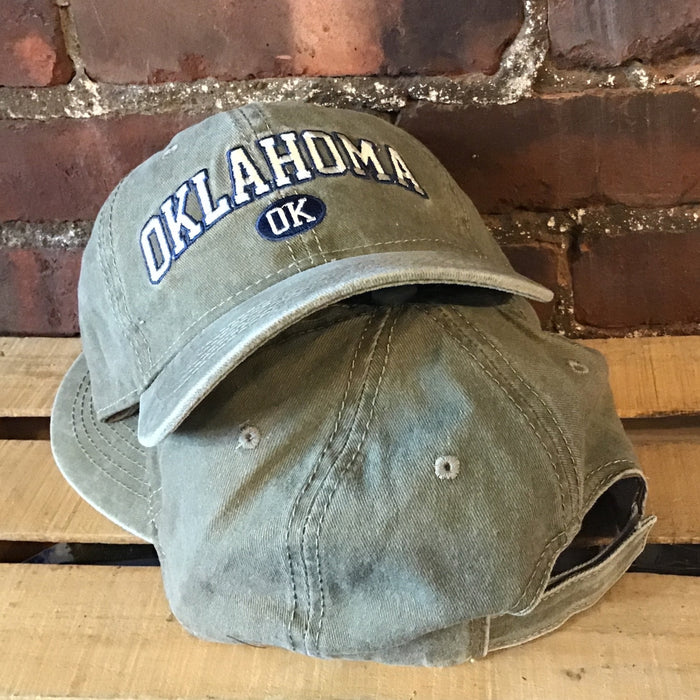 Oklahoma Hat - Moss Green/Blue and Cream Stitching